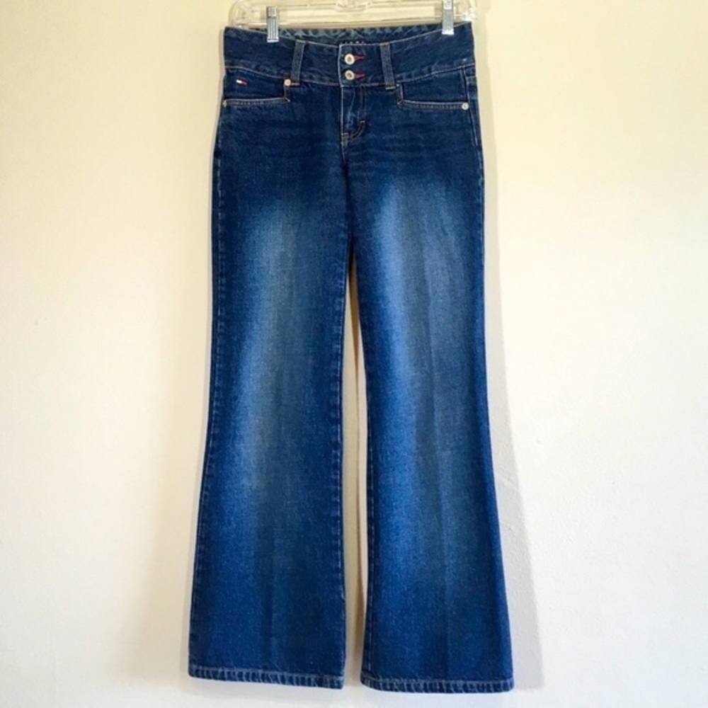 Vintage Tommy Hilfiger Jeans Womens Flared Wide Leg Denim TH Low Rise y2k